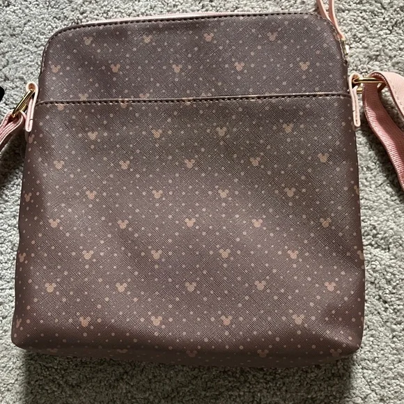 Disney Mickey Mouse Print Crossbody Purse Handbag Brown & Pink - Picture 8 of 8